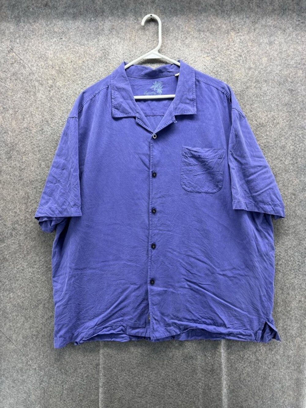 Tommy Bahama Shirt Men 2XL Blue Solid Silk Short Sleeve Button Up Camp Casual